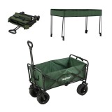 Cărucior de plajă pliabil premium de grădină cu acoperiș verde