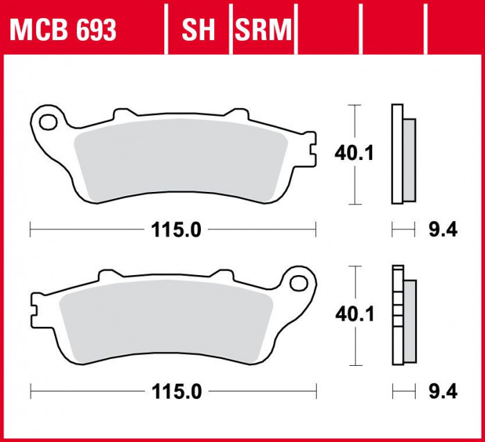 Set placute frana fata TRW MCB693 - Honda FES 125-150 Pantheon - FES 250 Foresight - FJS 400-600 Silver Wing