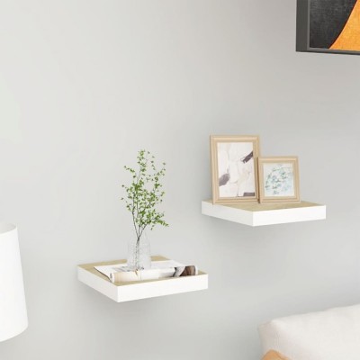 vidaXL Rafturi perete suspendate 2 buc. alb/stejar 23x23,5x3,8 cm MDF foto