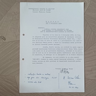 RAPORT AL COL.FLORESCU VASILE IN LEGATURA CU NISTE AFIRMATII ALE LUI DINCA ION. foto