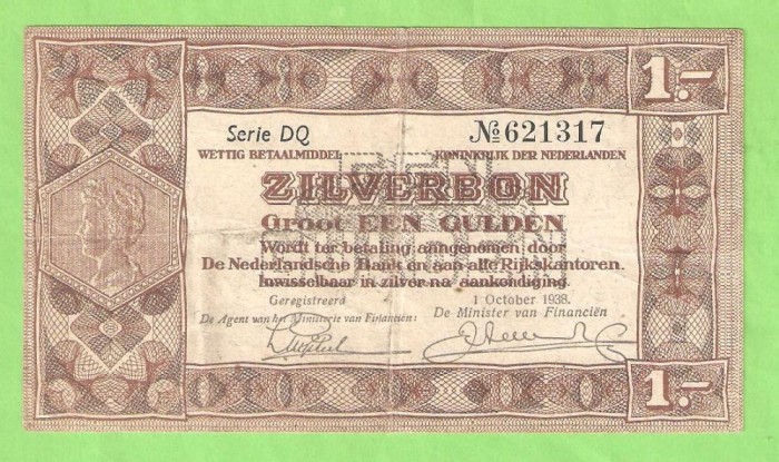 OLANDA 1 GULDEN SILVER / 1938.