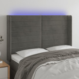 VidaXL Tăblie de pat cu LED, gri &icirc;nchis, 147x16x118/128 cm, catifea