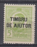ROMANIA 1915 TIMBRE DE AJUTOR REGELE CAROL I SUPRATIPAR TIMBRU DE AJUTOR 5 BANI VERDE EROARE ABKLATSCH STARE MNH