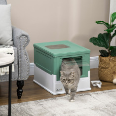 PawHut Litiera pentru pisici cu paleta inclusa si tava detasabila si 2 usi, 47,5x35,5x36,7 cm, verde