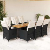 vidaXL Set mobilier de grădină cu perne, 9 piese, negru, poliratan 3276690