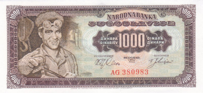 Bancnota Iugoslavia 1.000 Dinari 1963 - P75 UNC foto