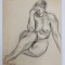 NUD - STUDIU , DESEN CU AUTOR NECUNOSCUT , ANII . 70