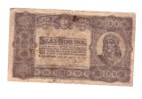 Bancnota Ungaria 100 korona/coroane 1 iulie 1923, uzata rau, patata