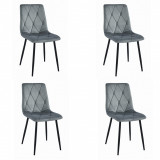 Cumpara ieftin Set 4 scaune bucatarie/living, Artool, Libra, catifea, metal, gri si negru, 44x40x88.5 cm