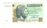 Bancnota Tunisia 5 dinars/dinari 7 noiembrie 1993, stare relativ buna