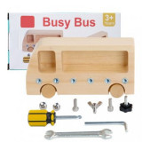 Cumpara ieftin Autobuz Montessori din lemn cu suruburi