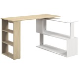 HOMCOM Birou de colț cu blat rotativ 360&deg; și 5 rafturi, 120x110x74,5 cm, culoare lemn, alb | Aosom Romania