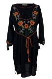 Rochie traditionala dama R, negru mahon/portocaliu , marimea 2XL, XXL, Bumbac