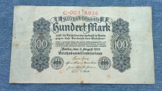 100 Mark 1922 Germania / marci germane / seria 00378926 foto