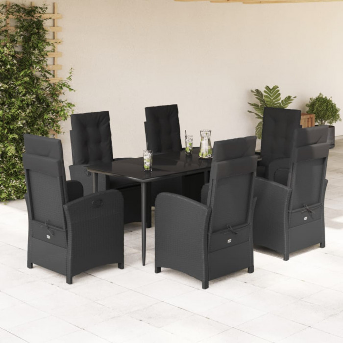 vidaXL Set mobilier de grădină cu perne, 7 piese, negru, poliratan