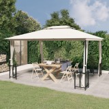 Foișor Gradina 3x4m vidaXL Crem, Acoperiș Dublu &amp; Pereți Laterali, Protecție UV, Oțel Robust