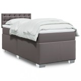 VidaXL Pat box spring cu saltea, gri, 90x190 cm, piele ecologică 3286102