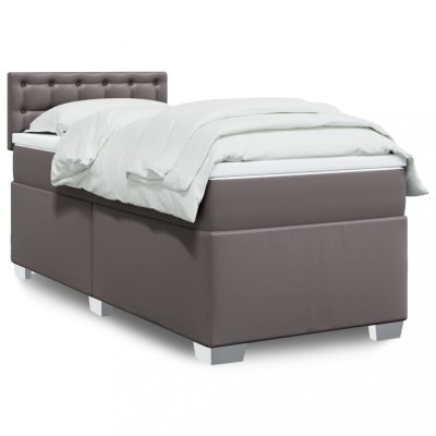 vidaXL Pat box spring cu saltea, gri, 90x190 cm, piele ecologică 3286102 foto