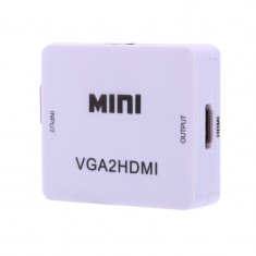Adaptor Mini Convertor VGA La HDMI Full Hd 1080p Video Si Audio Stereo,Alb foto