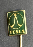 ISGSTR1 Insignă veche ac de rever TESLA (Cehoslovacie) - electronică retro email verde