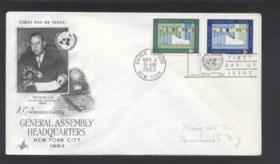 UN New York 1963 NY Meetings Mi.134-135 FDC UN.100 foto