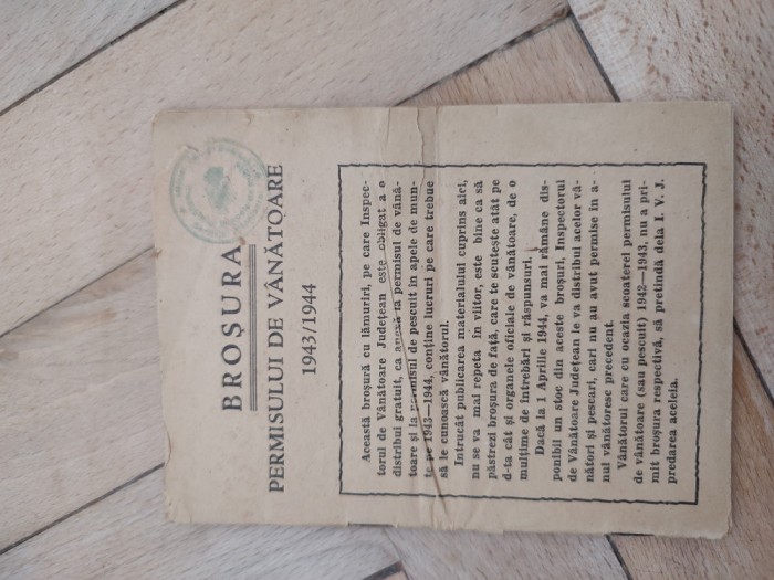 = BROSURA PERMIS DE VANATOARE 1934