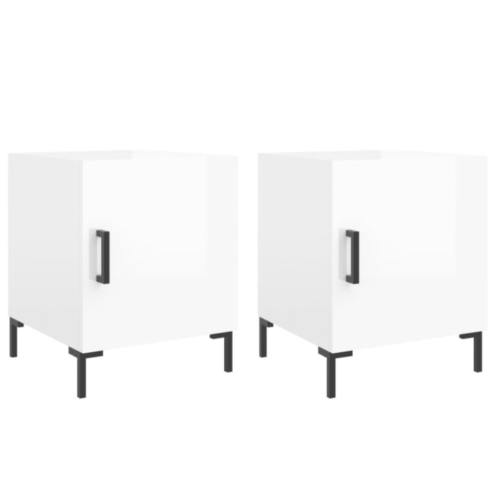 Noptiere, 2 buc., alb extralucios, 40x40x50 cm, lemn compozit