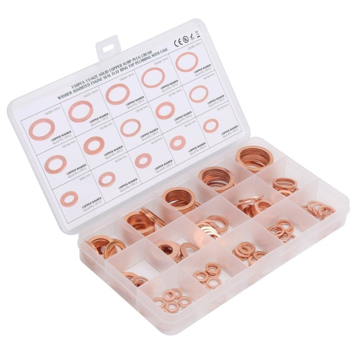 Set 150 buc garnituri tip saibe plate din cupru rosu 15 modele DNA003