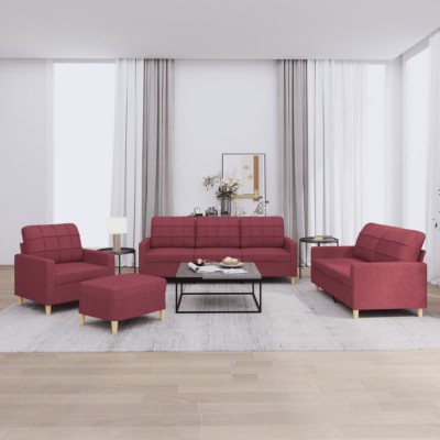 vidaXL Set canapea cu perne, 4 piese, roșu vin, material textil foto