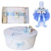 Set trusou botez, cutie trusou si lumanare, Ursulet, dantela bleu, Denikos&reg; 468