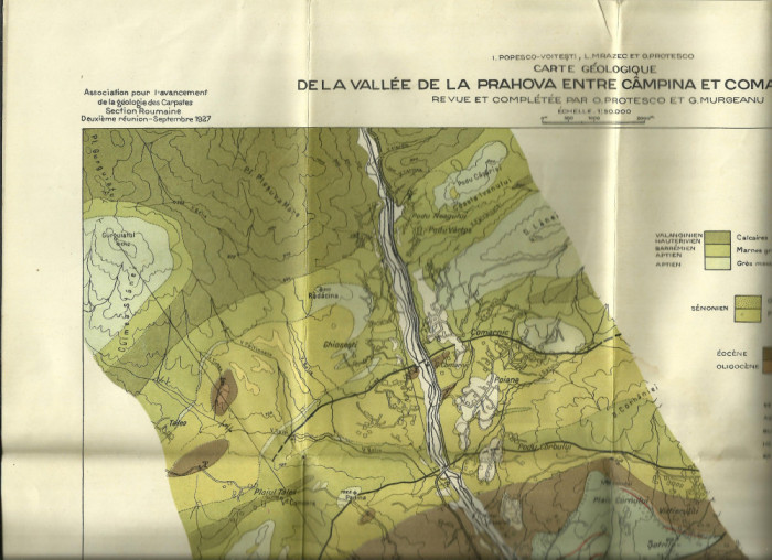 Harta / Lito. geologică valea Prahovei intre Campina si Comarnic 1927- 35,5 / 47