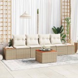 vidaXL Set de canapele pentru grădină cu pernă 5 pcs Bej Rattan poli 3348022