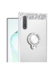 Husa silicon oglinda , inel si pietricele Samsung Note 10 , Argintiu