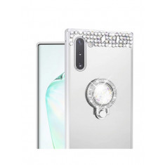 Husa silicon oglinda , inel si pietricele Samsung Note 10 , Argintiu