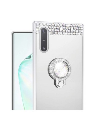 Husa silicon oglinda , inel si pietricele Samsung Note 10 , Argintiu foto