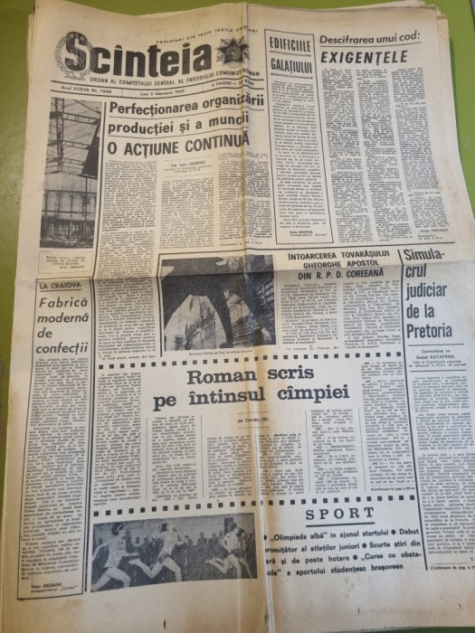scanteia 5 februarie 1968-com. vheorghe doja,fabrica confectii craiova,olimpiada