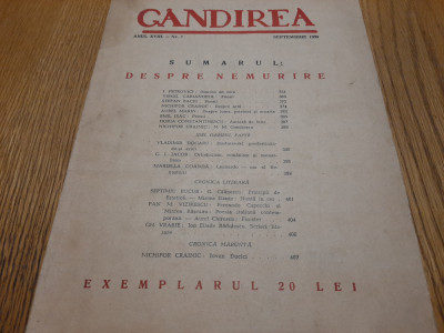 GANDIREA - Anul XVIII Nr. 7, Sept. 1939 - Despre NEMURIRE - Nichifor Crainic foto