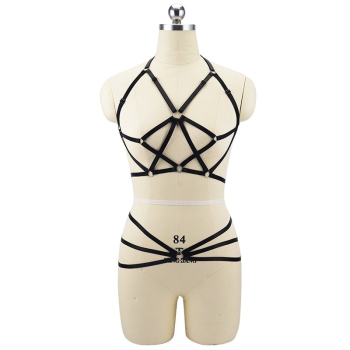 F884-1 Set 2 piese lenjerie fetish din benzi elastice