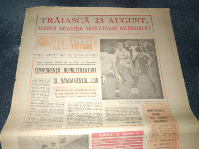 ZIARUL SPORTUL SUPLIMENT FOTBAL 22 AUGUST 1986