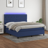 VidaXL Pat cu arcuri, saltea și LED, albastru, 180x200 cm, textil