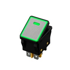 Intrerupator rocker basculant metalic ON-ON KCD4-082, 6 pini, LED verde, 30A, 250VAC, cu retinere, IP67