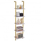 Raft metalic cu 5 x polite incluse din lemn, profil patrat 20x20 mm, Vivatechnix Industrial, 400x300x1780 mm, Auriu/Alb