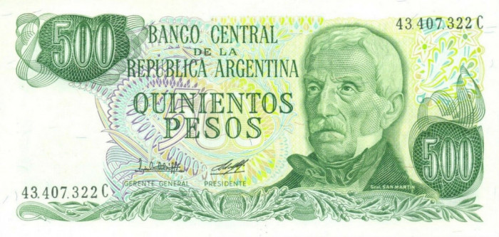 ARGENTINA █ bancnota █ 500 Pesos █ 1976-1978 █ P-303b █ UNC █ necirculata