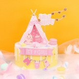 Set de 3 decoratiuni pentru tort Cymeosh, roz, hartie, 16.3 cm/ 19 x15 cm / 16 cm
