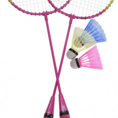 Set badminton pentru plaja, 5 piese, metal, roz