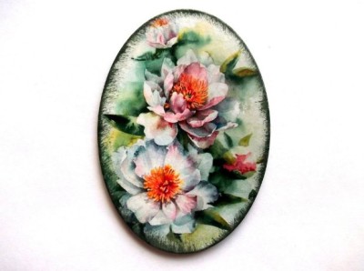 Magnet cu nuferi pe apa, magnet oval frigider pe lemn 40418 foto
