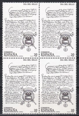 Spania 1989 - Ziua Timbrului, Bloc de 4, MNH foto