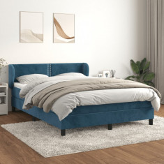 vidaXL Pat box spring cu saltea, albastru inchis, 140x200 cm, catifea foto