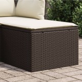 vidaXL Taburet Gradina cu Perna Maro 55x55x37cm Poliratan, Husa Lavabila, Ratan PE, Otel, Rezistent UV, Max 110kg
