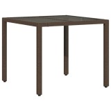Cumpara ieftin Masa de gradina cu blat din sticla, maro, 90x90x75cm, poliratan